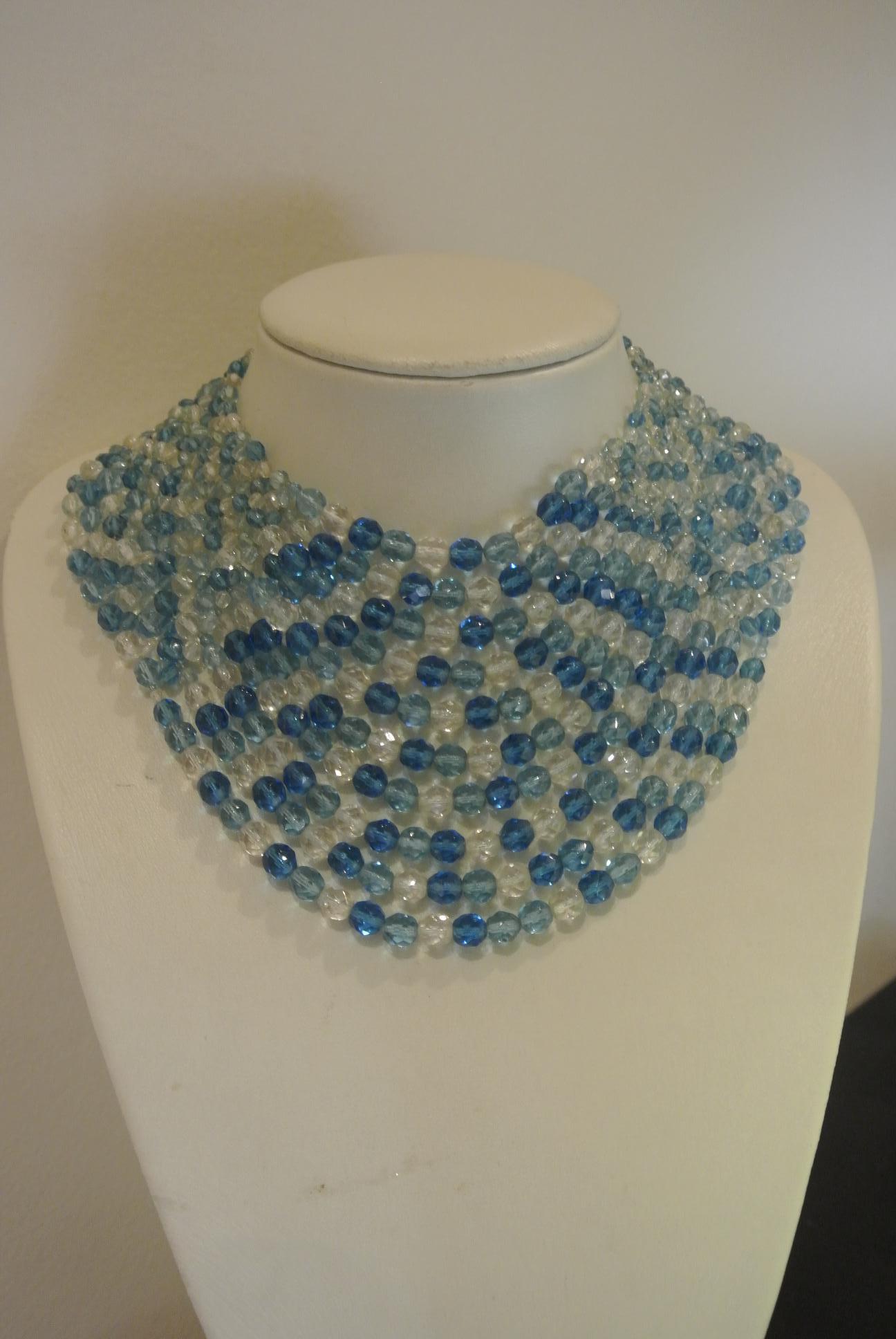 Coppola e Toppo blue glass beaded multi-strand couture necklace For Sale 2
