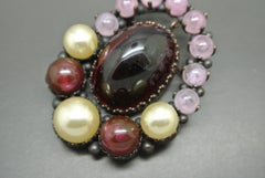 Christian Dior 1960 Red Large Cabochon Stone faux pearl Couture Brooch