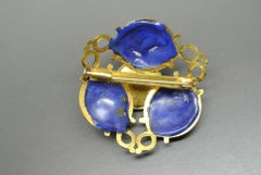 Gripoix Made in France lapis Blue Poured Glass abstract Brooch
