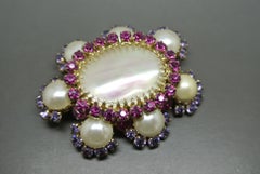 Countess Cissy Zoltowska Cis Pink Crystal Large mother of pearl Brooch