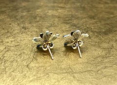 Vintage 1920s Asian Art Nouveau Enamel Gilded Sterling Filigree Flower Earrings