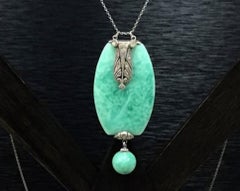 1920s Art Deco Vintage Sterling Silver Peking Glass Rope Pendant Necklace Gift