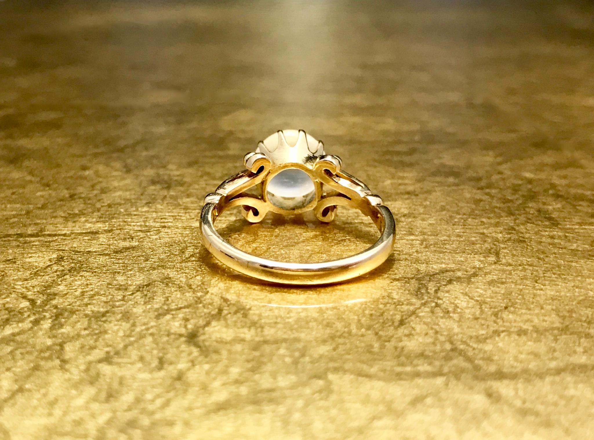 Round Cut Antique Moonstone Ring  Moonstone Engagement Ring  Victorian Engagement Ring  For Sale