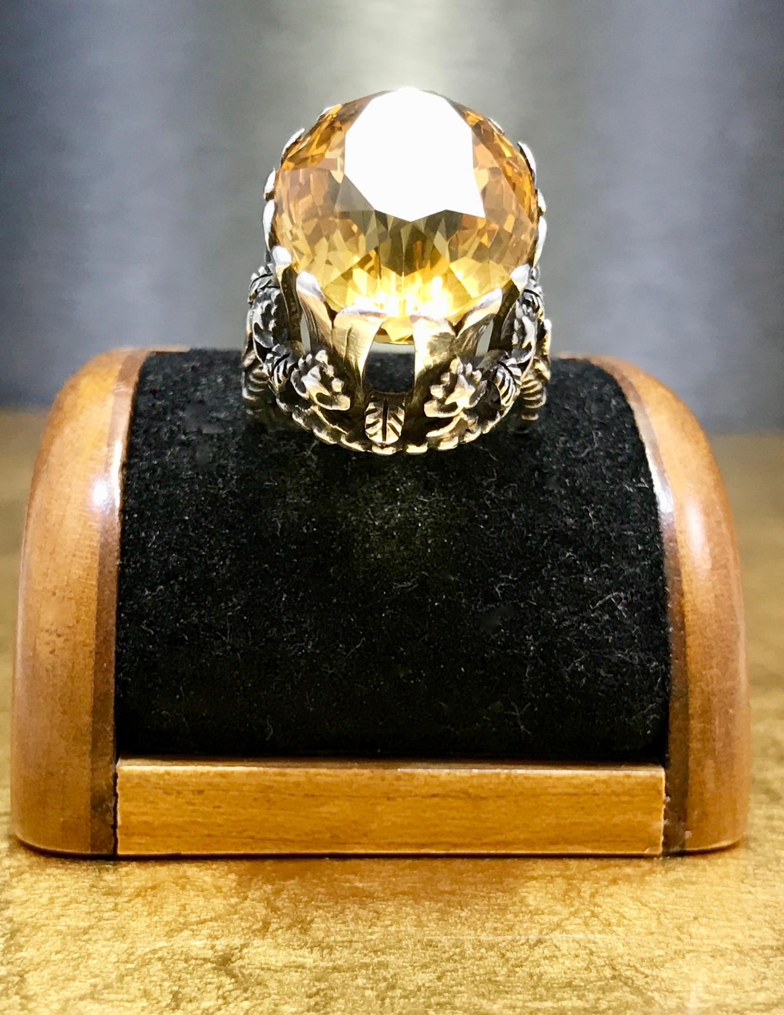 Oval Cut 1880 Oval Portuguese Cut 25 Carat Arts and Crafts Era Statement Cocktail Ring For Sale