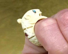 Vintage 1920s Art Deco Gold and Gemstone Carved Bone African Cheetah Animal Ring