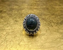 Antique 800 Silver Mid Victorian Egyptian Revival Carved Blue Quarts Scarab Ring