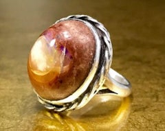 Vintage Mid Century 950 Sterling Silver Large Cabochon Cut Boulder Opal Ring