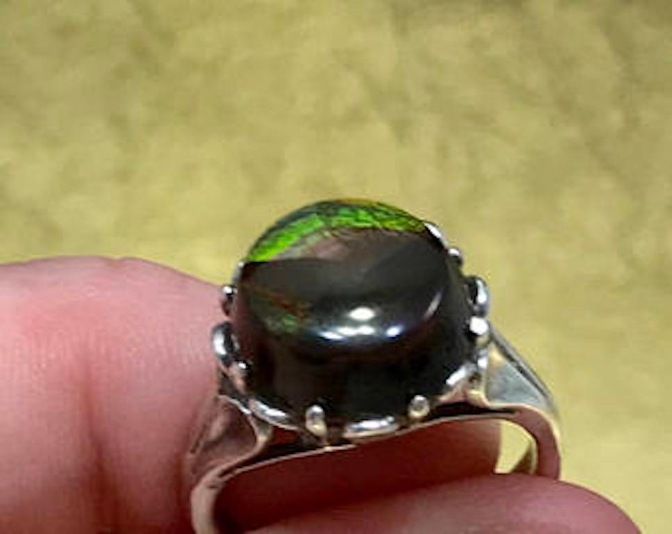 Vintage 1960s Round Flattop Cabochon Cut Mexican Fire Agate 950 Sterling Ring  For Sale 5