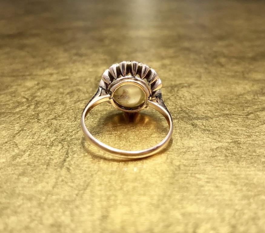 Antique 1800s Early Victorian 10K Rose Gold 9.74mm Natural Pearl Engagement Ring In Good Condition For Sale In Champions State Gate, FL