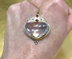 Antique 1800s Gilded Sterling Silver Heart Shaped Rock Crystal Christmas Pendant