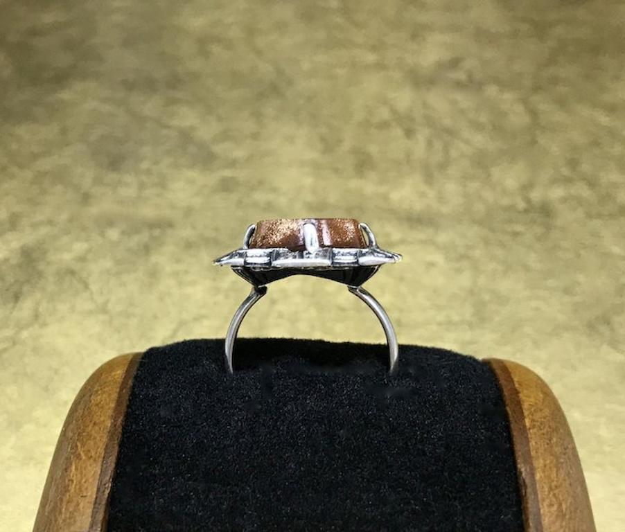 Art Deco Vintage 1930s Sterling Silver Goldstone Micro Mosaic Christmas Ring  In Good Condition For Sale In Champions State Gate, FL