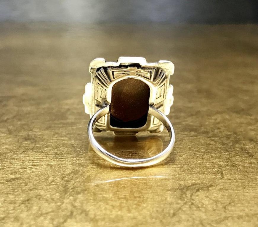 Art Deco Vintage 1930s Sterling Silver Goldstone Micro Mosaic Christmas Ring  For Sale 3