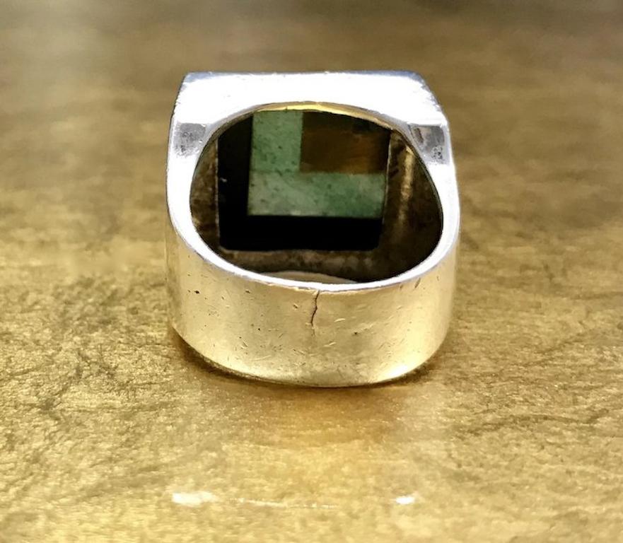 Men's Modernist Mod 1960s Vintage Onyx Jade Mens Sterling Silver Christmas Gift Ring For Sale