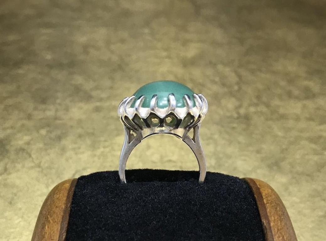 Vintage 1960s Modernist Minimilaist Mod 950 Sterling Silver Jade Artisan Ring In Good Condition For Sale In Champions State Gate, FL