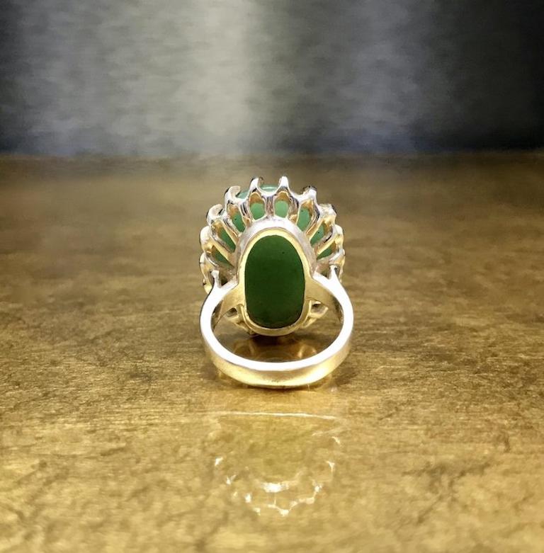 Women's or Men's Vintage 1960s Modernist Minimilaist Mod 950 Sterling Silver Jade Artisan Ring For Sale
