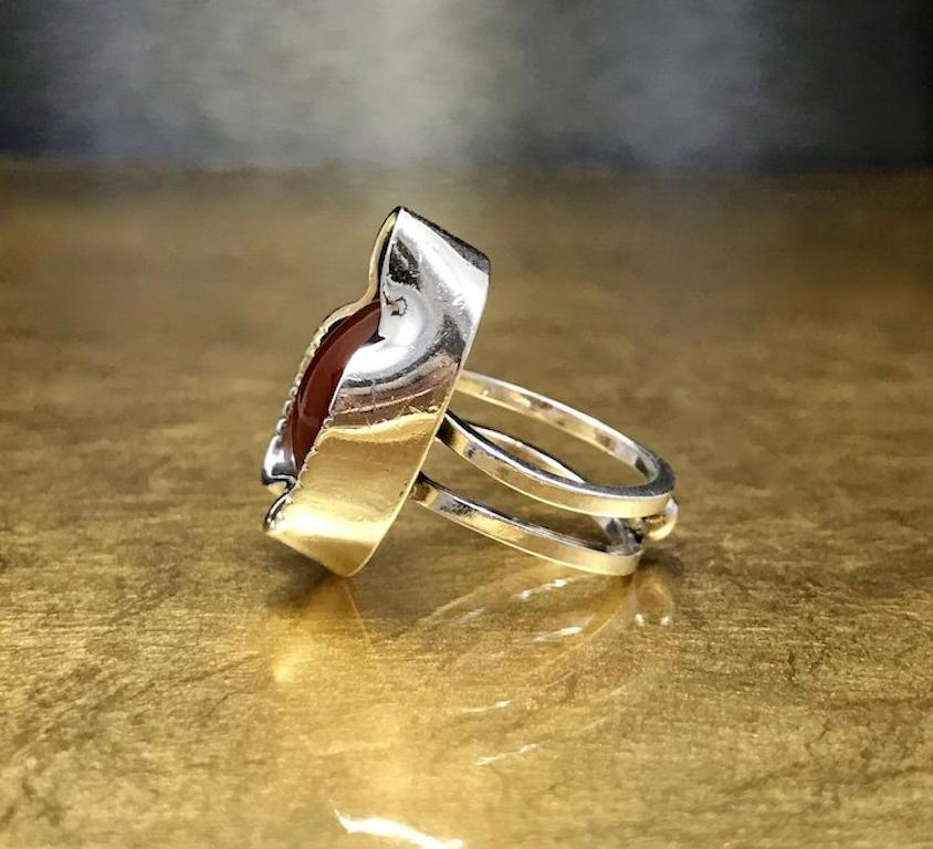 Men's 1960s Vintage Modernist Minimalist Sterling Silver Carnelian Ring Mens Gift Idea For Sale
