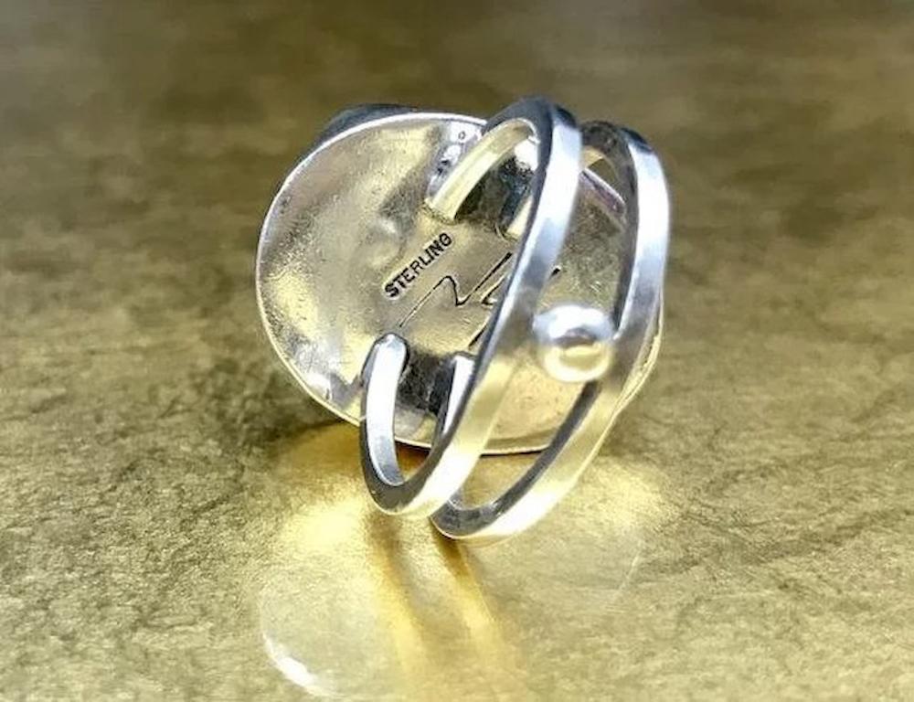 1960s Vintage Modernist Minimalist Sterling Silver Carnelian Ring Mens Gift Idea For Sale 3