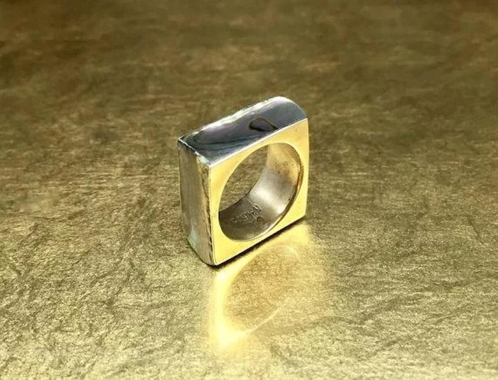 Vintage 1960s Silver Minimalist Modernist Geometric Square Abalone Shell Ring For Sale 2