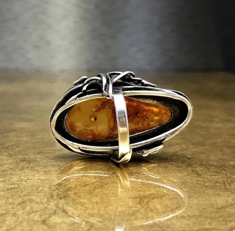 Women's or Men's Vintage 1960s Modernist Minimalist Artisan 950 Sterling Silver Statement Ring For Sale