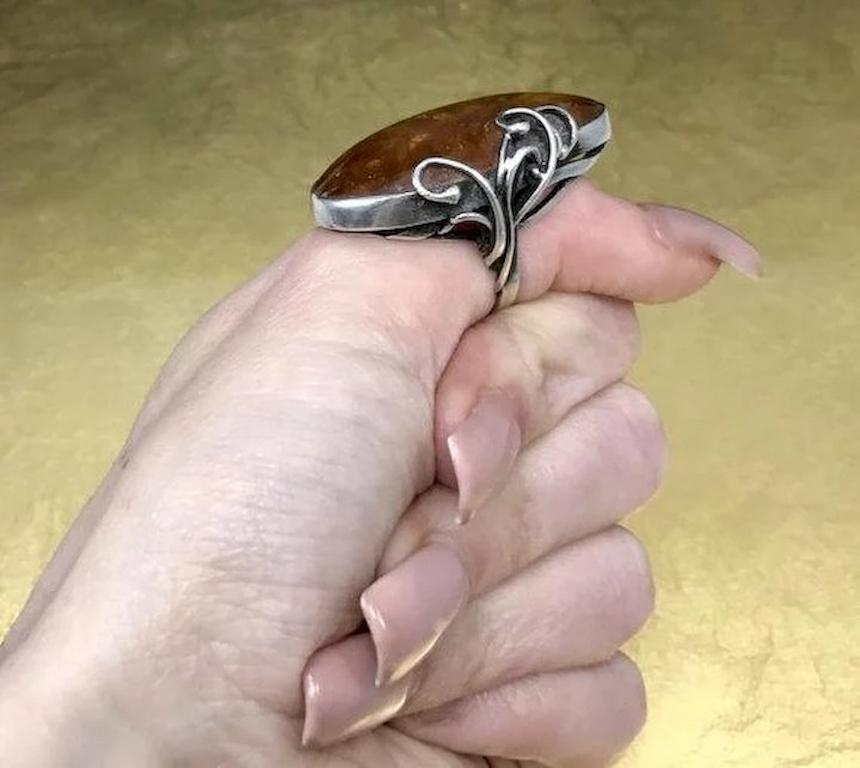 Vintage 1960s Modernist Minimalist Artisan 950 Sterling Silver Statement Ring For Sale 3