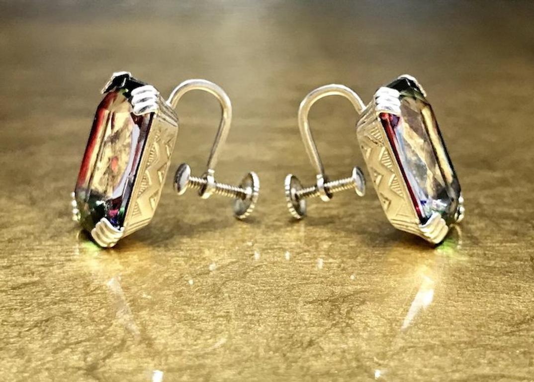 Art Deco Vintage Silver Iris Class Screw Back Earrings Christmas Gifts for Wife For Sale 1