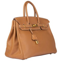HERMES Gold camel Swift leather BIRKIN 35 Bag