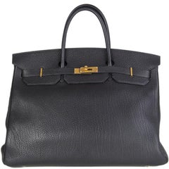 HERMES black Fjord leather & Gold BIRKIN 40 Bag