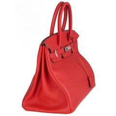 HERMES Rouge Tomate red Clemence leather & Palladium BIRKIN 35 Bag