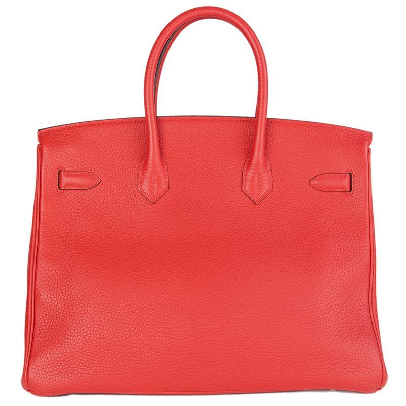 Red HERMES Rouge Tomate red Clemence leather & Palladium BIRKIN 35 Bag