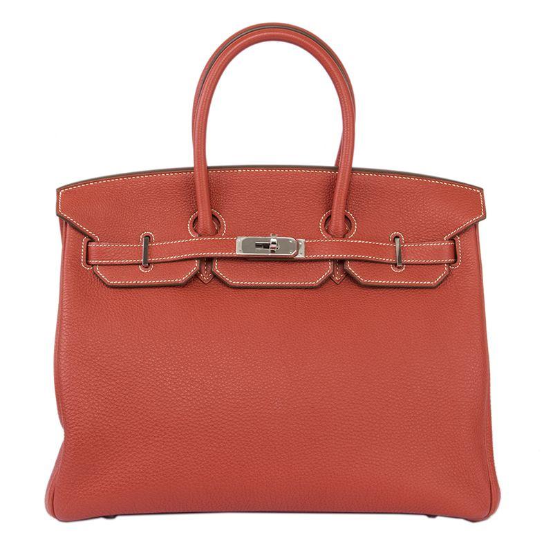 HERMES Sanguine red Togo leather & Palladium BIRKIN 35 Bag