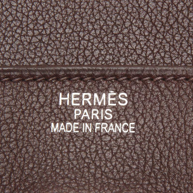 Black HERMES Havane brown Evergrain leather & Palladium BIRKIN 35 Bag