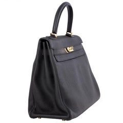 HERMES Plomb black Clemence leather & Gold KELLY 35 RETOURNER Bag