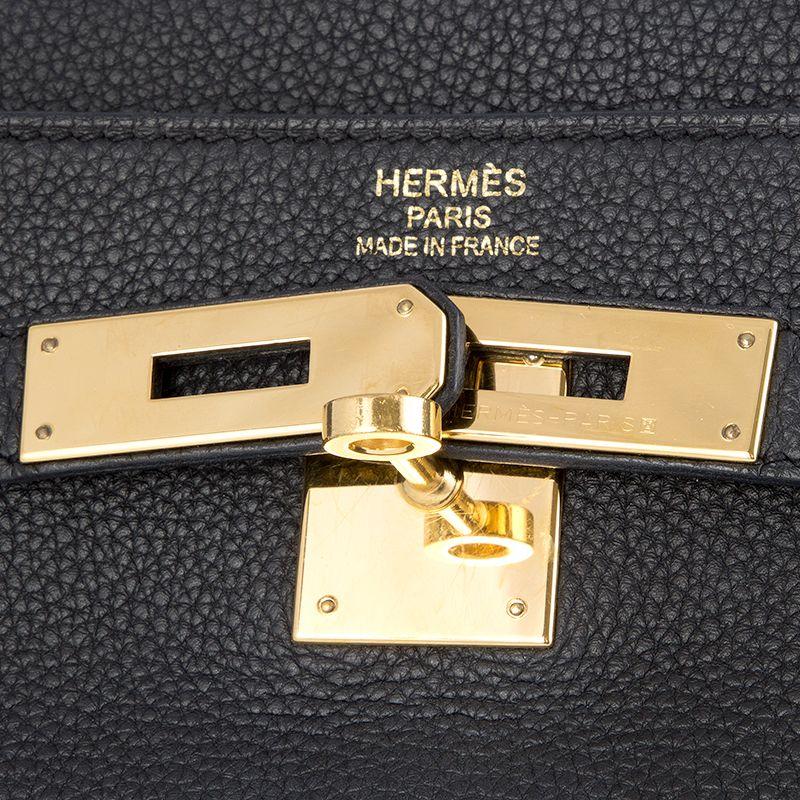 Women's HERMES Plomb black Clemence leather & Gold KELLY 35 RETOURNER Bag