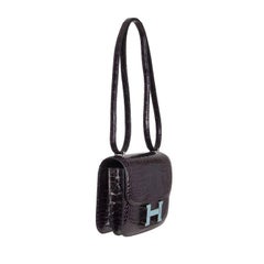 HERMES Cassis Shiny Crocodile LTD ED Enamel H CONSTANCE 18 Shoulder Bag
