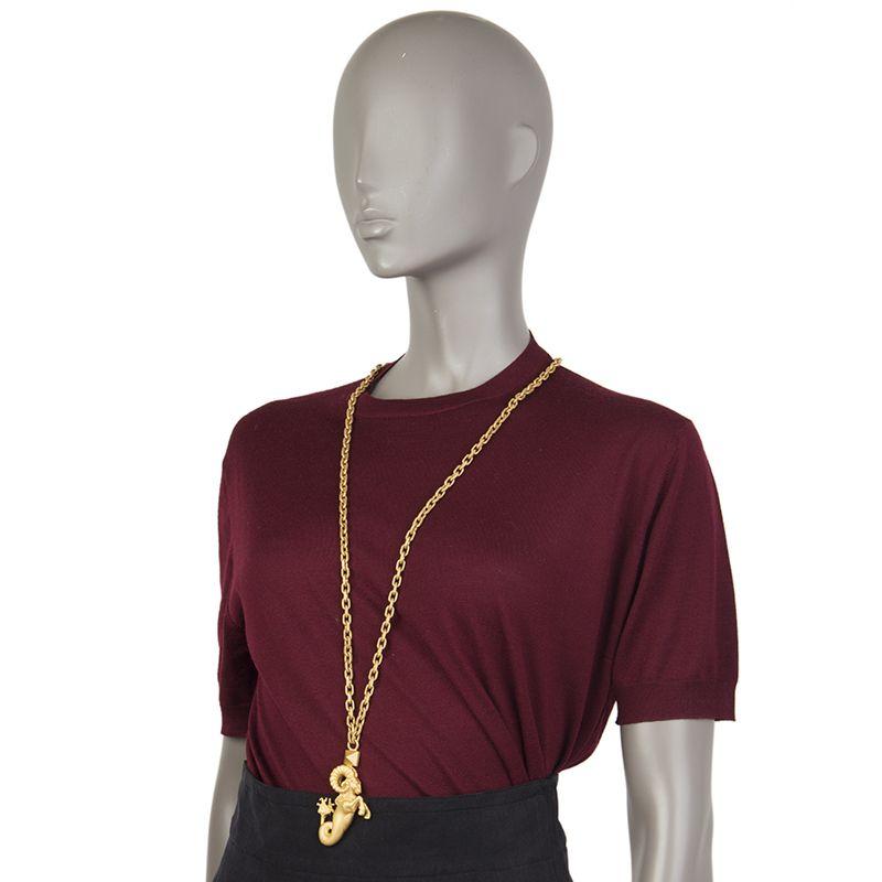 Valentino 'Valentino Zodiacos Collection' necklace in mat metal with gold finish with an aries pendant. Used in the Spring 2014 ad-campaign. Has been worn and is in excellent condition.

Chain Width 0.8cm (0.3in)
Length 56cm (21.8in)
 Width 4.5cm