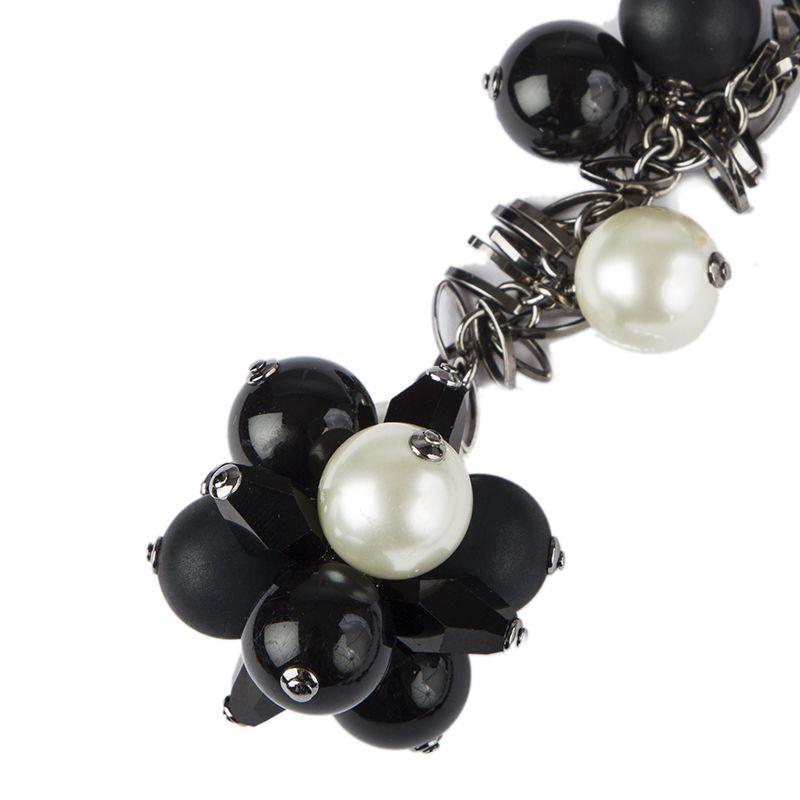 CHANEL black & off-white FAUX PEARL Tie Necklace 3