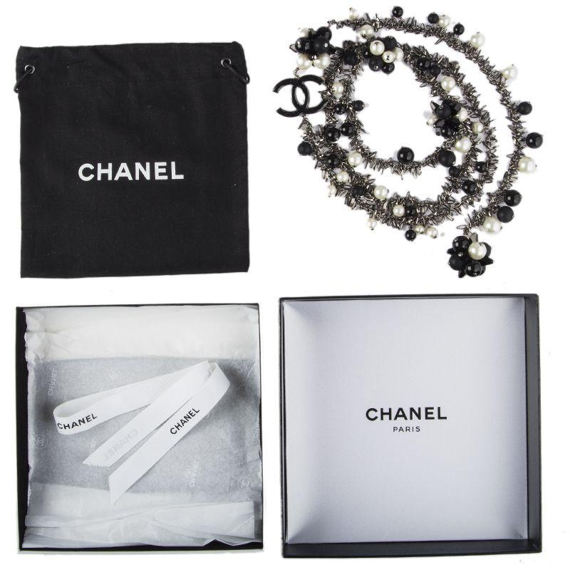 Women's CHANEL black & off-white FAUX PEARL Tie Necklace