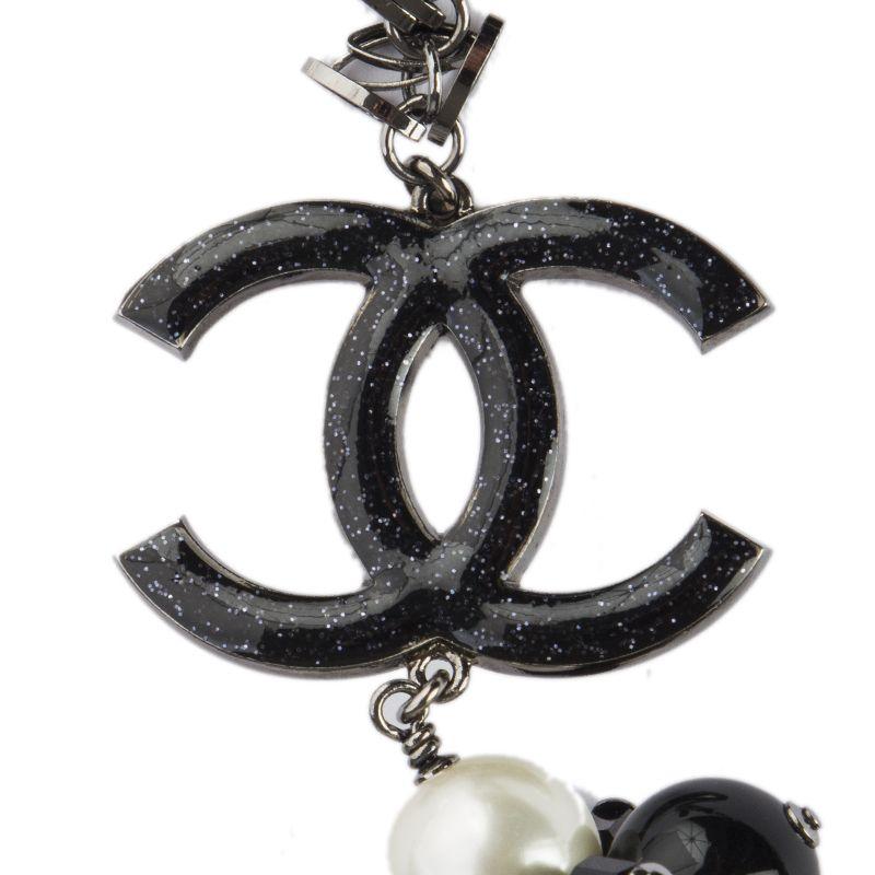 CHANEL black & off-white FAUX PEARL Tie Necklace 1