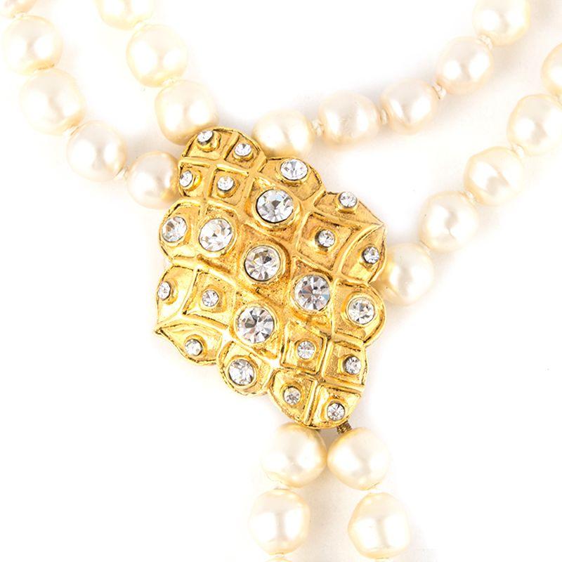 Women's CHANEL off-white FAUX PEARL & gold-tone & Crystal Deconstructed Necklace