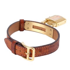 HERMES gold-plated & cognac Ostrich leather strap KELLY Watch