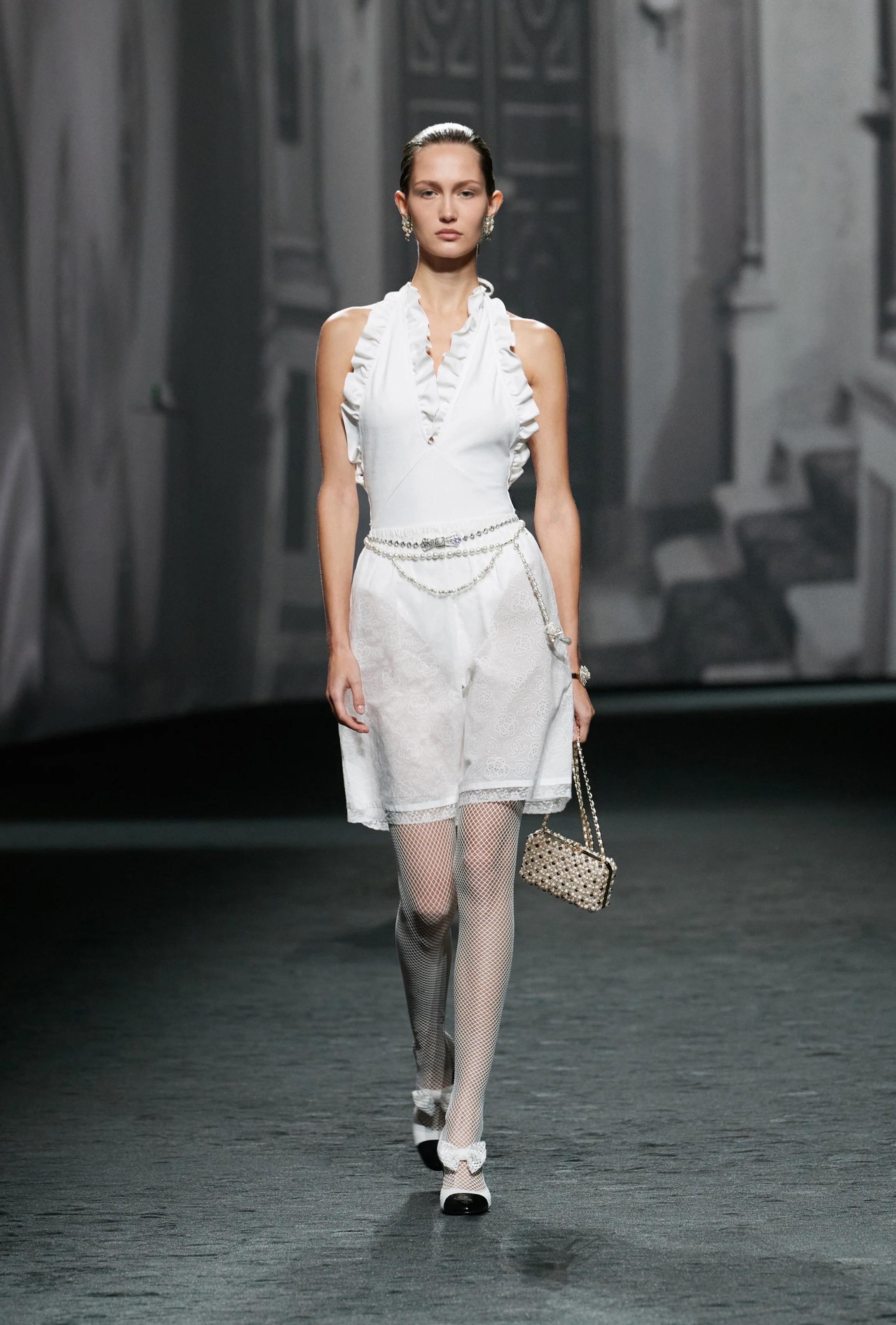 CHANEL white 23S RUFFLED ALL-OVER LOGO RUNWAY Swimsuit 38 S 4