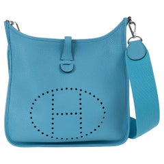 HERMES Bleu du Nord blue Clemence leather EVELYNE 29 Crossbody Bag