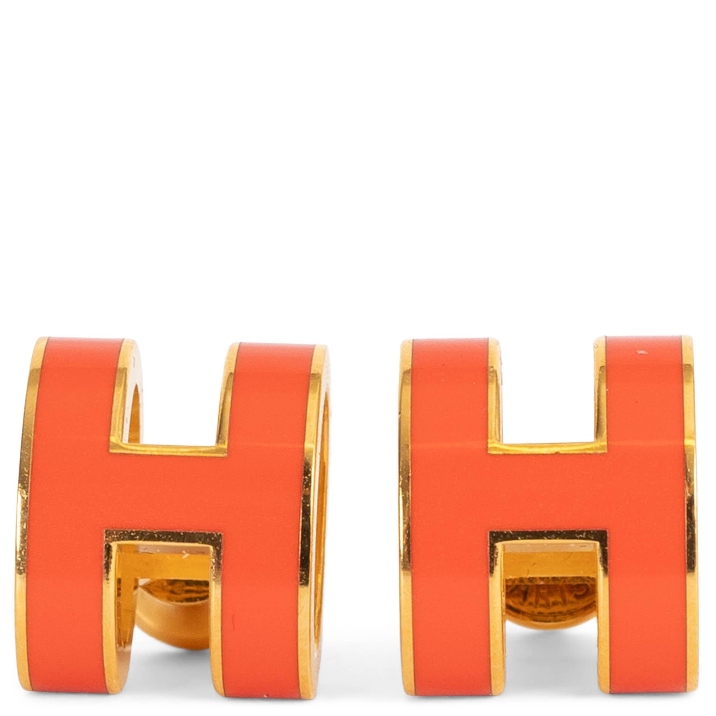 HERMES Orange Field lacquered metal MINI POP H Earrings