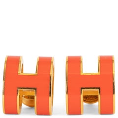 HERMES Orange Field lacquered metal MINI POP H Earrings