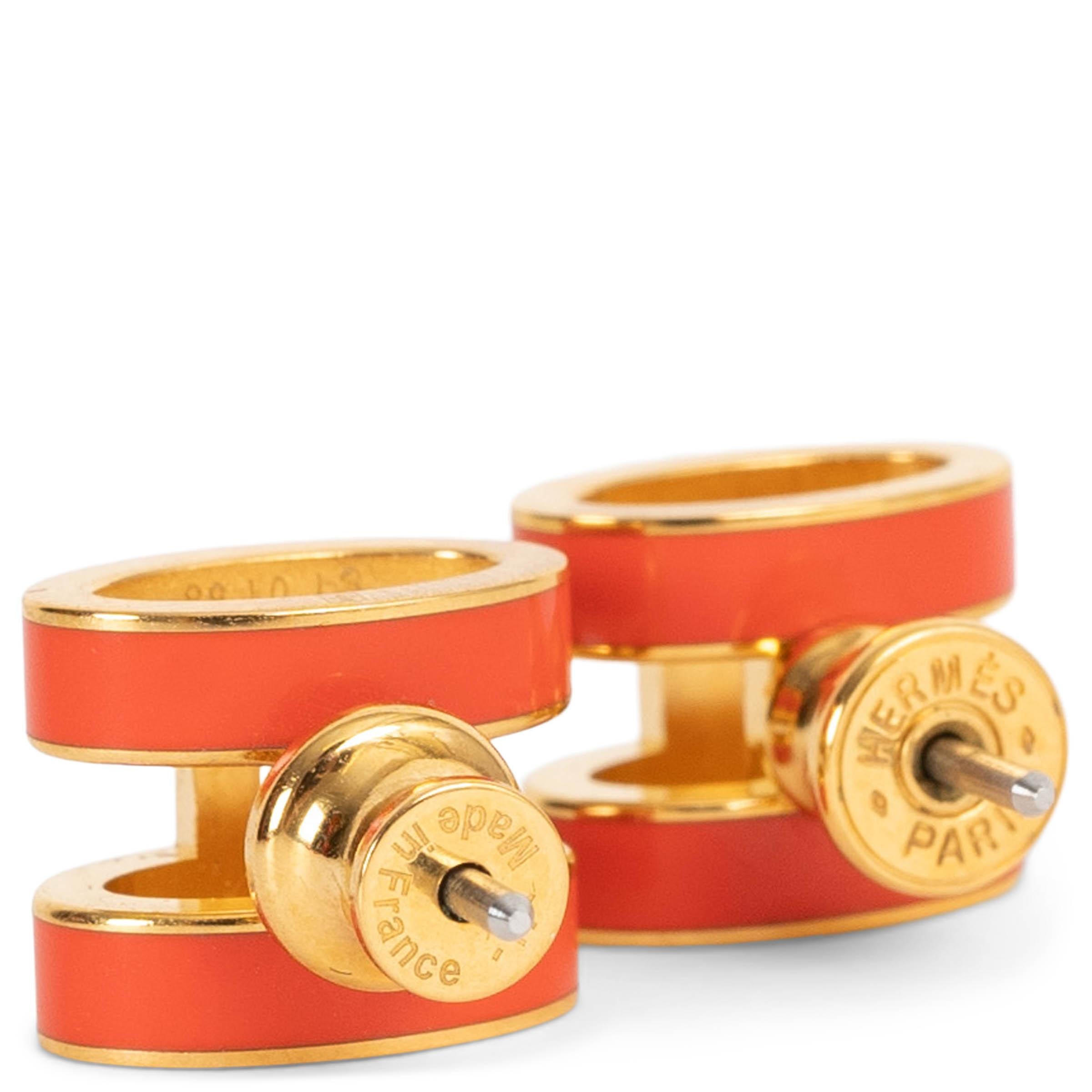 HERMES Boucles d'oreilles MINI POP H en métal laqué Orange Field Excellent état - En vente à Zürich, CH