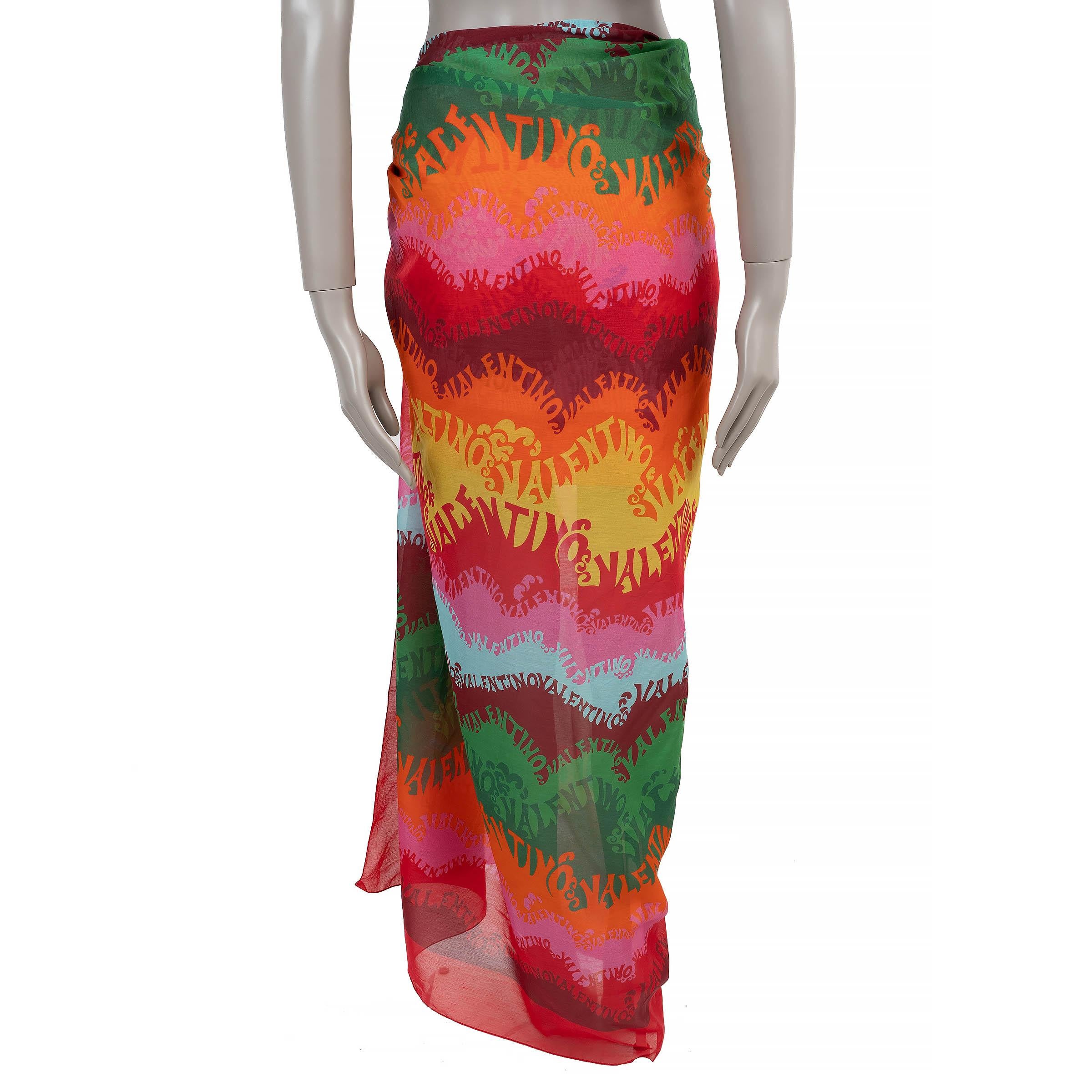 Rosso Sciarpa Pareo WAVE LOGO di Valentino in cotone e seta 2022 multicolore in vendita