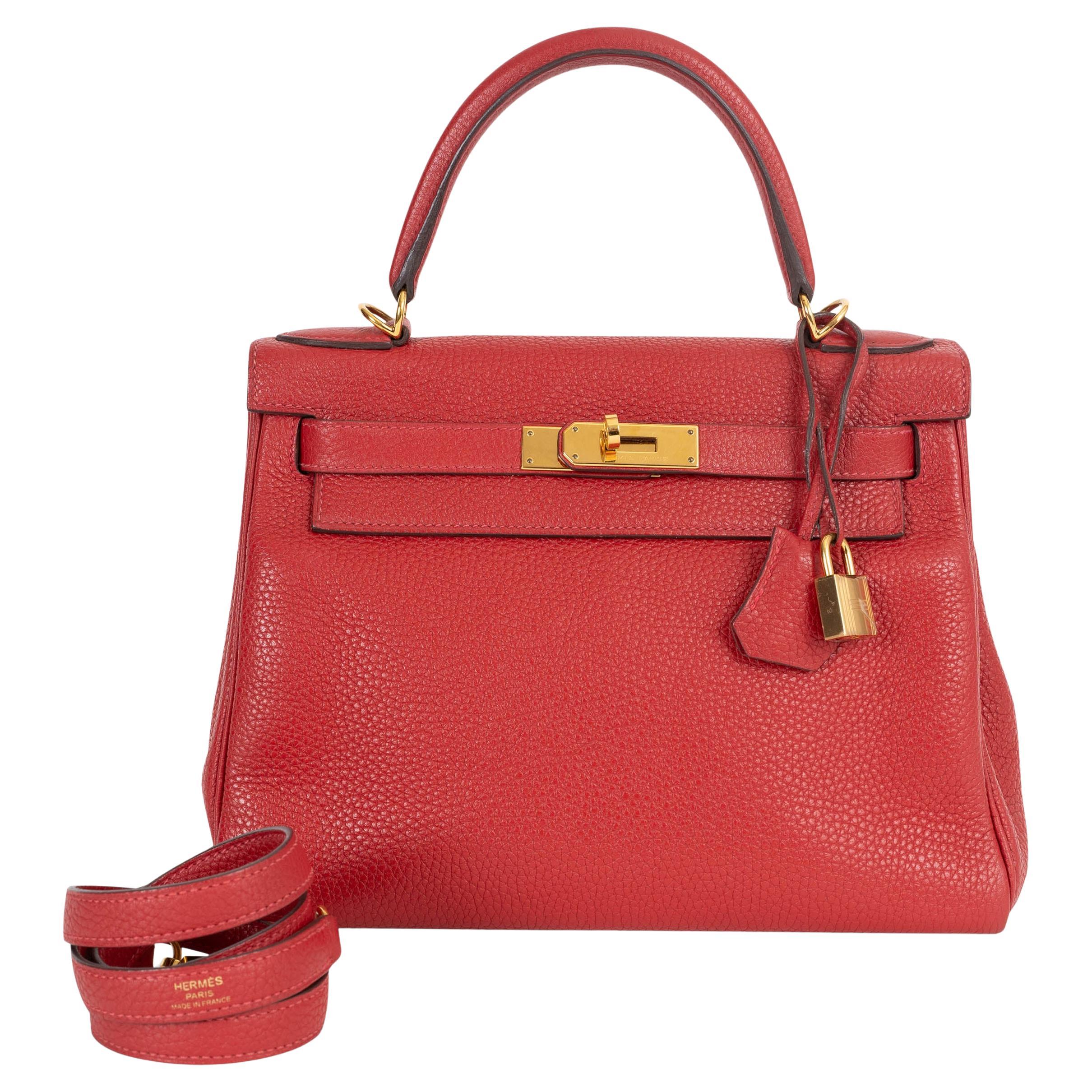 HERMES Casaque rosso Clemence pelle KELLY 28 RETOURNE Borsa Ghw in vendita