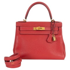 HERMES Casaque red Clemence leather KELLY 28 RETOURNE Bag Ghw