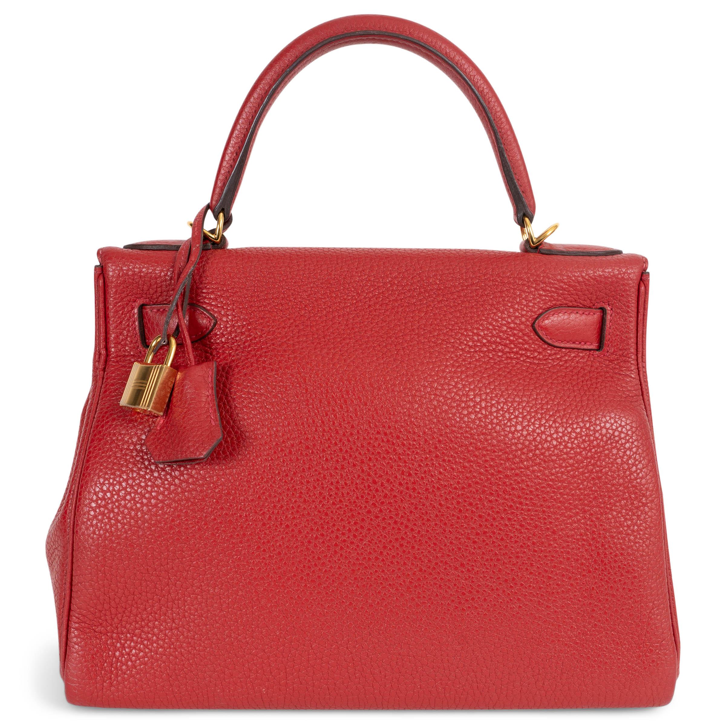 Rosso HERMES Casaque rosso Clemence pelle KELLY 28 RETOURNE Borsa Ghw in vendita