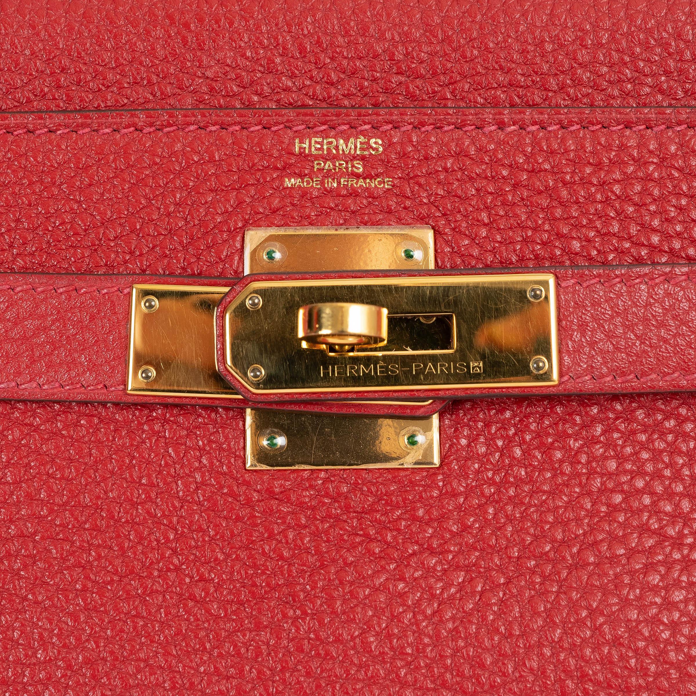 HERMES Casaque rosso Clemence pelle KELLY 28 RETOURNE Borsa Ghw in vendita 1